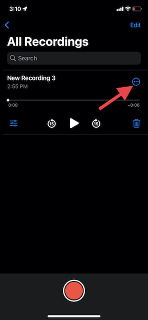 మీ వాయిస్ మెమోల పక్కన మూడు చుక్కల చిహ్నం